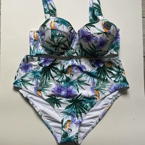 Forever 21 Tropical Floral Bikini - Green and Purple